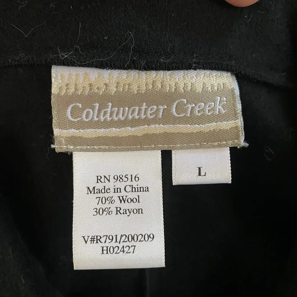 Coldwater Creek Women's L Solid Black Snap Front Wool Blend‎ Shirt/Jacket